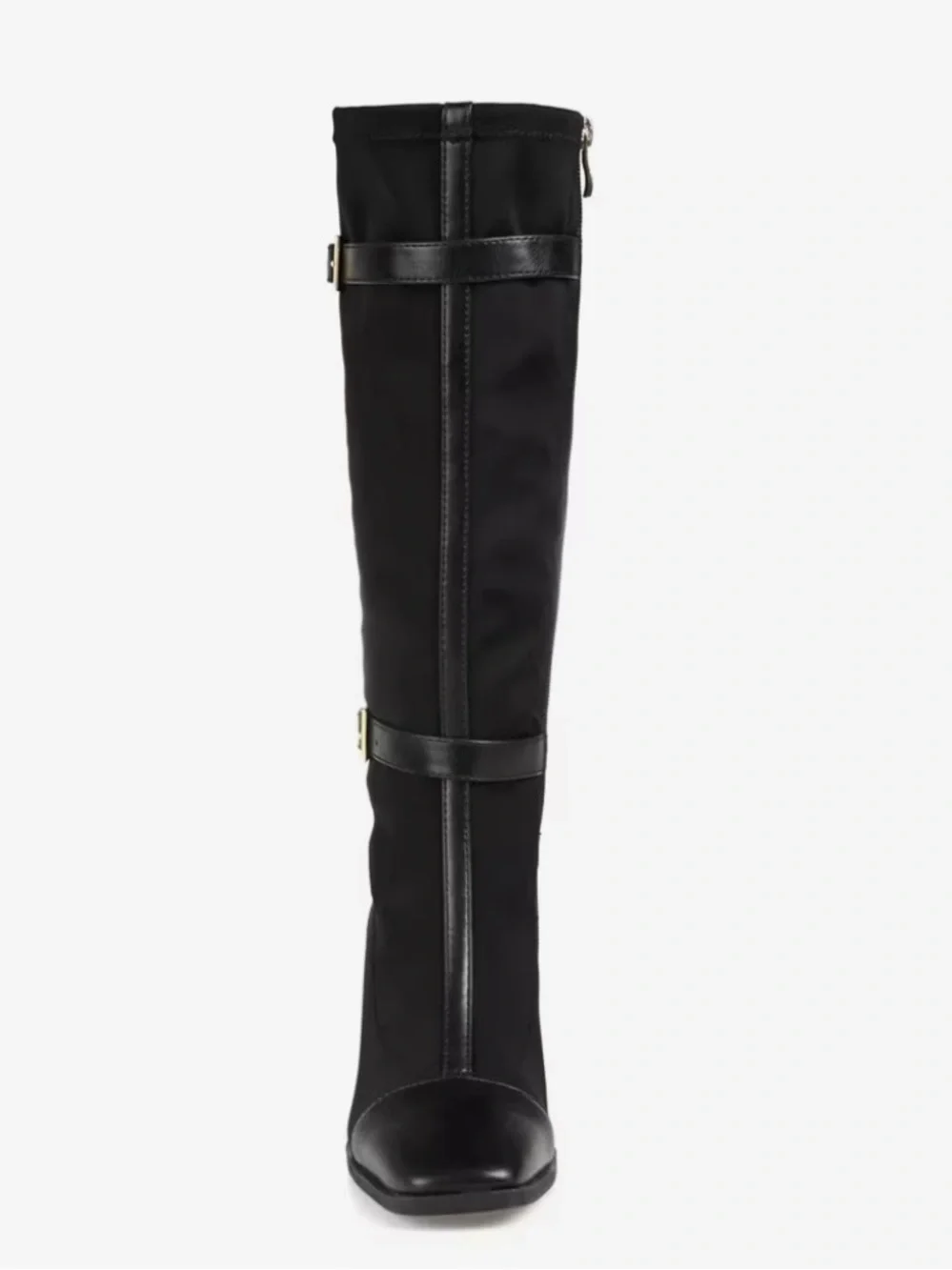 New Journee Collection Black Knee High Buckle Strap Block Heel Boots